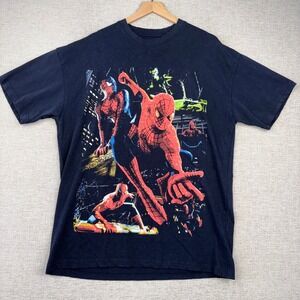 Sergio Calabasas Spider-Man Graphic T-Shirt Black Mens Size M Short Sleeve Tee